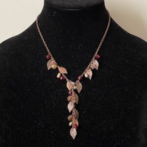 Cookie Lee Y Drop Necklace with Pearls, Beads & Leaf Charms